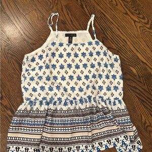 Blue and White Patterned Women's Top